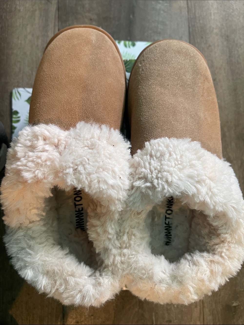 Plush Faux-Shearling Slippers in Chestnut Brown by Minnetonka